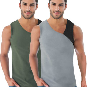 (Pack Of 2) Men Plain Combo Vest / Grey & Olivegreen